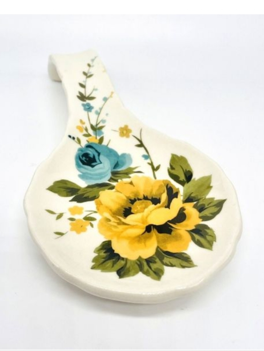 Pioneer Woman Rose Shadow Floral Stoneware Spoon Rest Kitchen Utensil